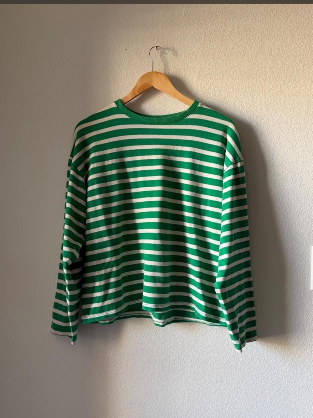 Pull & bear Green & White Striped Long-Sleeve Sweater - Men